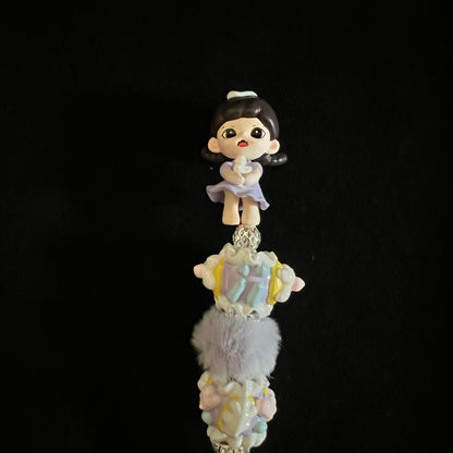 Hand-Painted Beaded Zoraa Black Ball Pen w/Stylus Cap