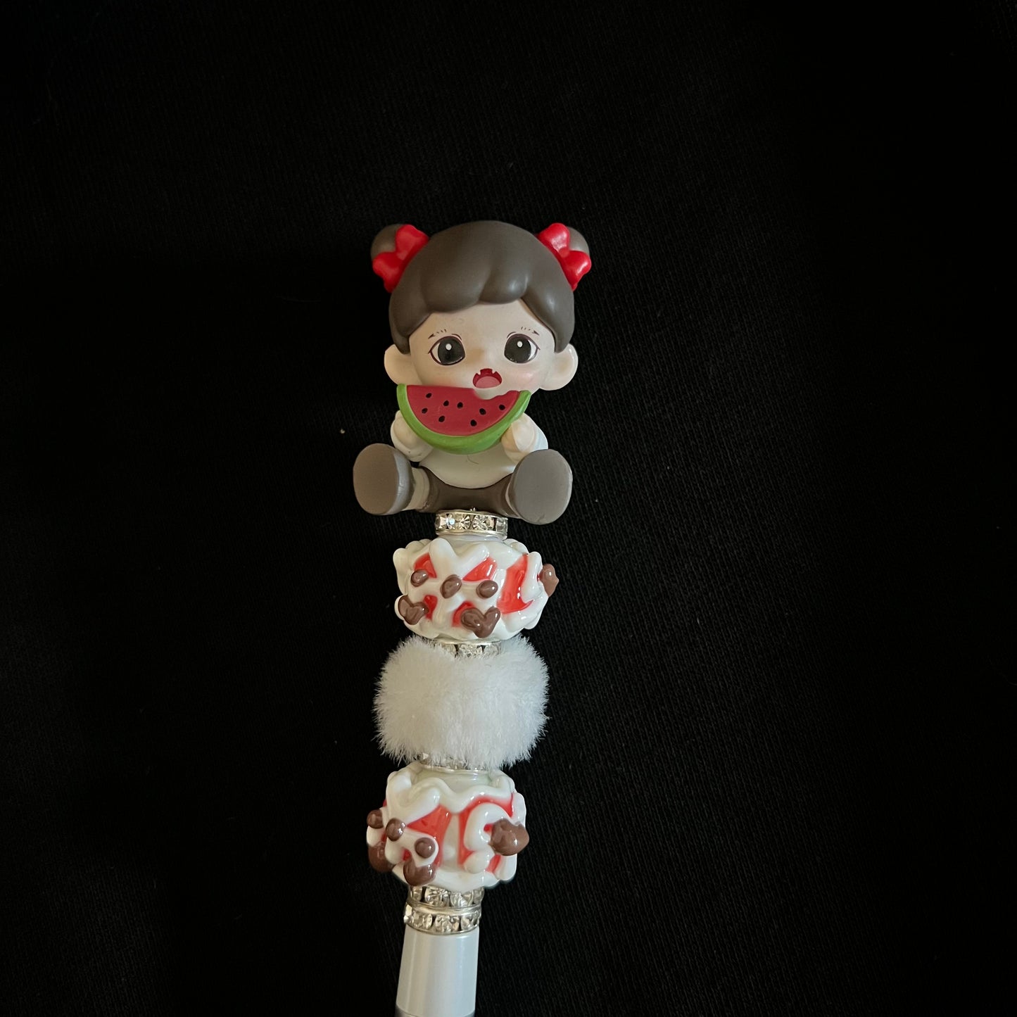 Hand-Painted Beaded Zoraa Black Ball Pen w/Stylus Cap