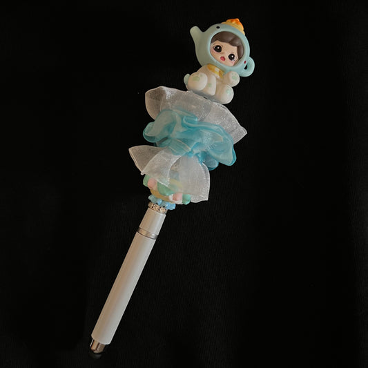 Hand-Painted Beaded Zoraa Black Ball Pen w/Stylus Cap