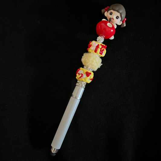 Hand-Painted Beaded Zoraa Black Ball Pen w/Stylus Cap