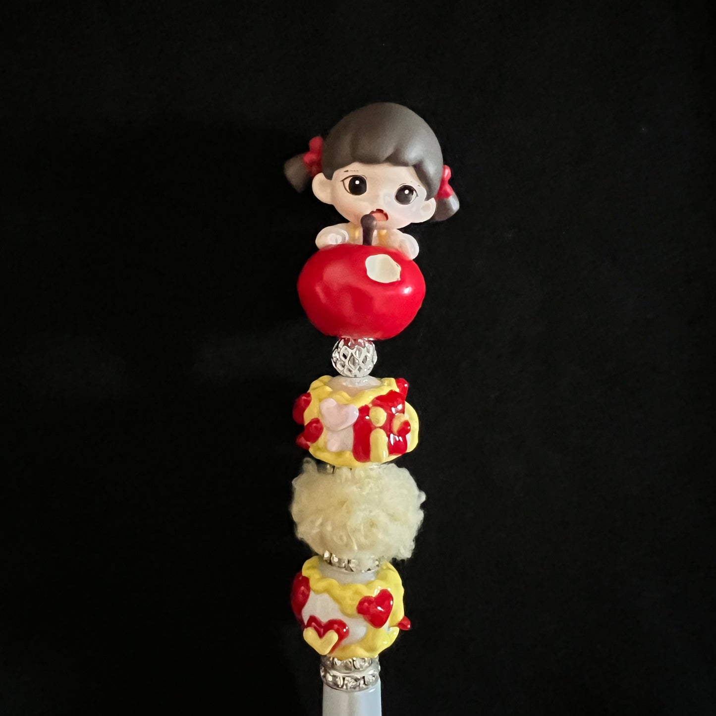 Hand-Painted Beaded Zoraa Black Ball Pen w/Stylus Cap