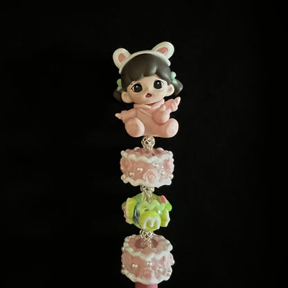 Hand-Painted Beaded Zoraa Black Ball Pen w/Stylus Cap