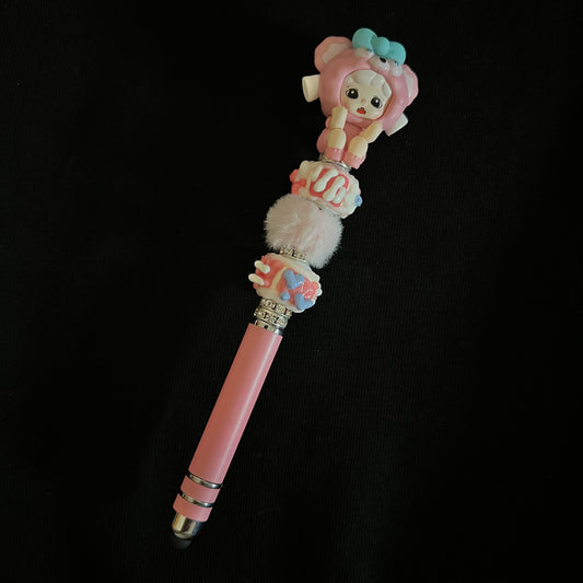 Hand-Painted Beaded Zoraa Black Ball Pen w/Stylus Cap