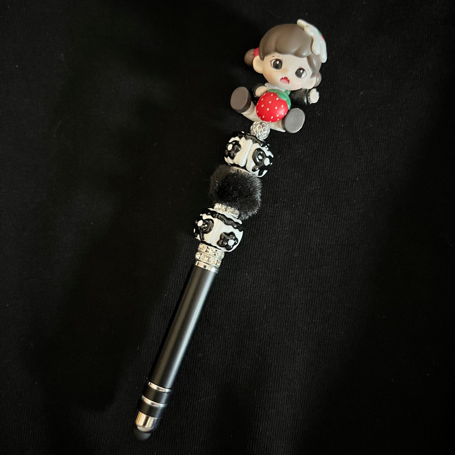 Hand-Painted Beaded Zoraa Black Ball Pen w/Stylus Cap