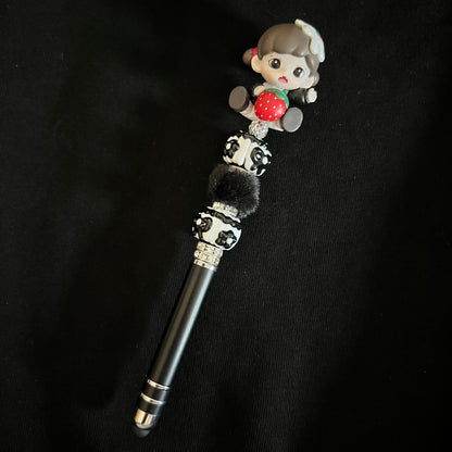 Hand-Painted Beaded Zoraa Black Ball Pen w/Stylus Cap
