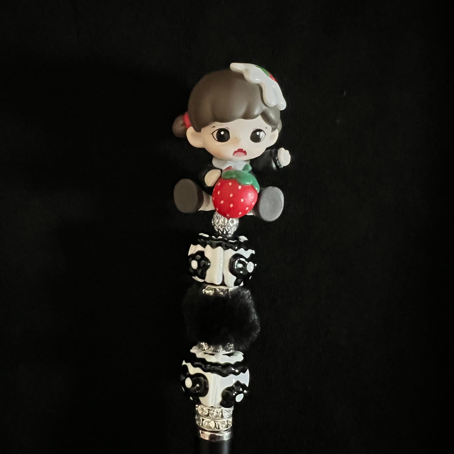 Hand-Painted Beaded Zoraa Black Ball Pen w/Stylus Cap